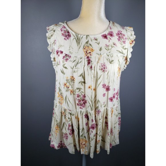 American Eagle Outfitters Tops - American Eagle Floral Flutter Sleeve Top Women's Size L.